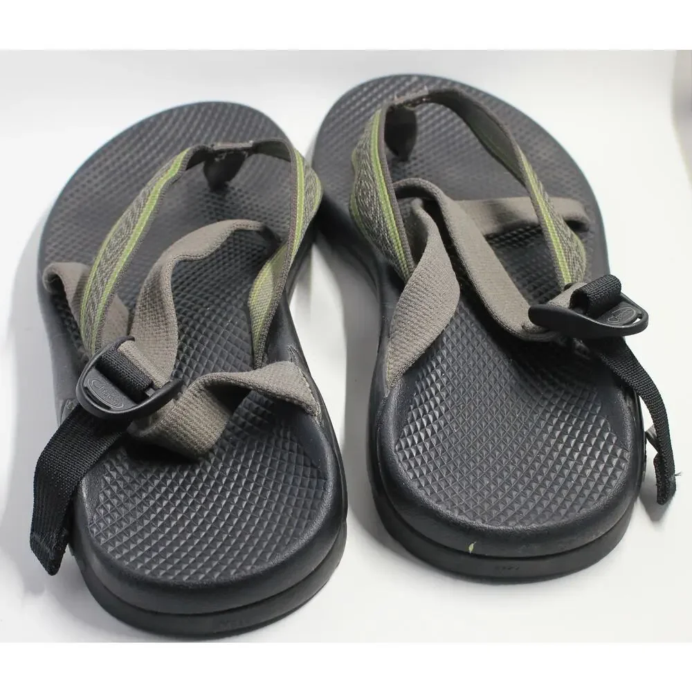 MNS Chaco Vibram Cloud  Cushioned Sandal Green Brown Hiking Beach SZ 11